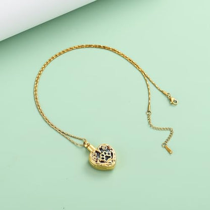 Yinplsmemory Pet Urn Necklace Pendant Jewelry for Dog Cat Memorial Crystal Heart Cremation Jewelry with Paw Print Ashes Keepsake Funeral Jewelry - color: Gold-purple