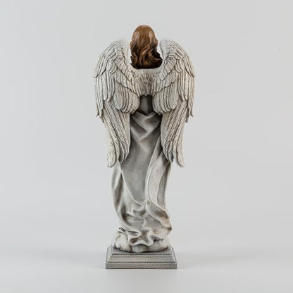 Garden Angel with Flower Wreath Statue - 16" Outdoor Memorial Angel Decor