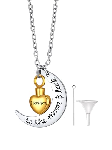 Richsteel Urn Necklaces for Ashes for Women Men Cremation Pendant | Necklace for Ashes Stainless Steel Memorial Jewelry - color: 10-Gold Moon Heart
