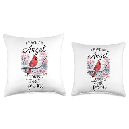 Cardinal I Have an Angel Looking Out Memorial Sympathy Gifts Throw Pillow - size: 18x18