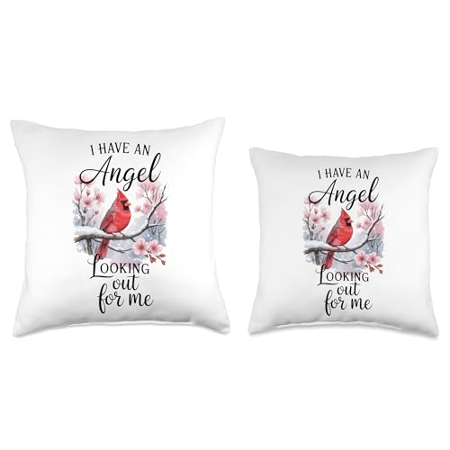 Cardinal I Have an Angel Looking Out Memorial Sympathy Gifts Throw Pillow - size: 16x16
