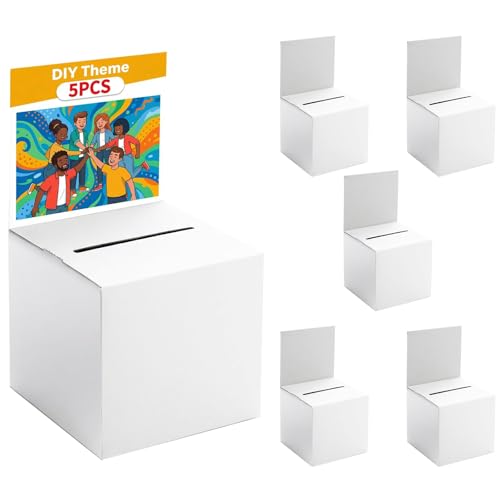 5 Pack Raffle Box Ballot Box with Slot, 6 x 6 x 6 Inch White Cardboard Suggestion Box with Removable Header, for Collecting Business Card Voting Contest Fundraising Donation and Suggestion - color: White, size: 5Pack