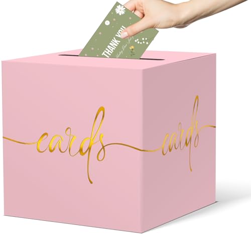 2 Pack Light Pink Card Box with Gold Foil Design, Paperboard 8.7" Card Box for Birthday Wedding Party Graduation Retirement Anniversary Valentine's Day & Baby Showers, Raffle or Money Box - color: Light Pink Card Box with Gold Foil, size: 8.7×8.7×8.7Inch(