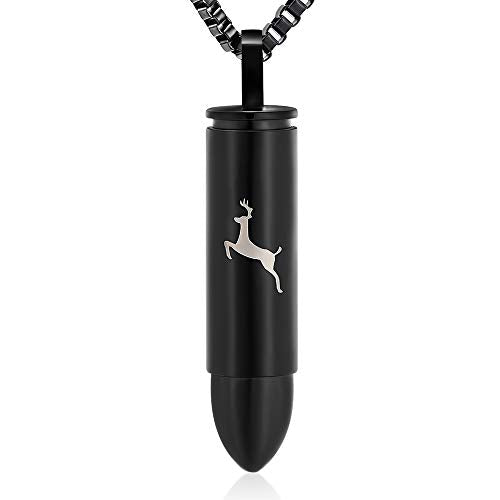 XSMZB Deer Bullet Cremation Jewelry Urn Necklace for Ashes Human Pet Bullet Ashes Keepsake Pendant Funeral Memorial Jewelry Gift - color: Black