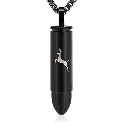 XSMZB Deer Bullet Cremation Jewelry Urn Necklace for Ashes Human Pet Bullet Ashes Keepsake Pendant Funeral Memorial Jewelry Gift - color: Black