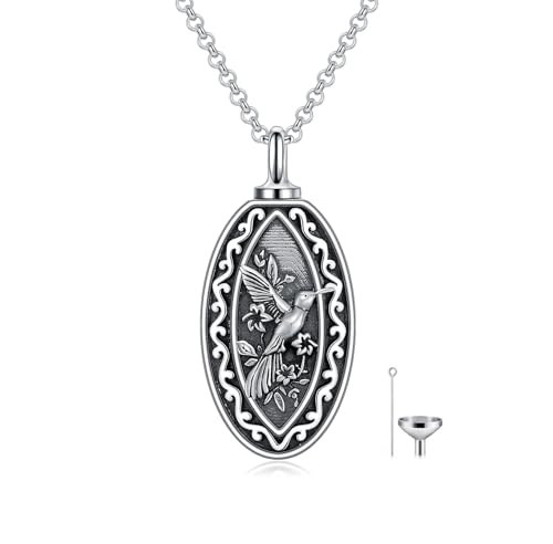 925 Sterling Silver Memorial Jewelry Urn Necklaces for Ashes, Photo Locket Necklace that Holds Picture - color: Hummingbird Urn