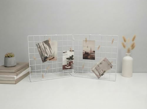 Double-Sided Foldable Desktop Photo Display Board White | 20 Wooden Clips, Photo Display Organizer, Accessory & Handcraft Display, Photo Display Board, For Home Office - color: White