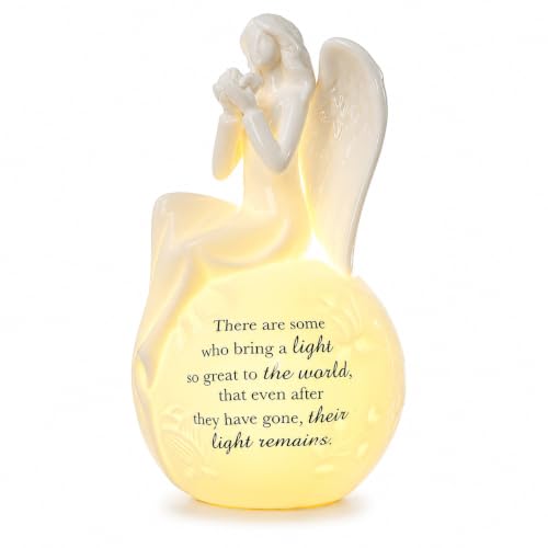 Memorial Angel Figurine with LED Light, Sympathy Gifts for Loss of Loved One, Ceramic Remembrance Angel Statue, Bereavement Gift, Funeral Keepsake, in Memory Gift, Batteries Included - color: White With Warm Light