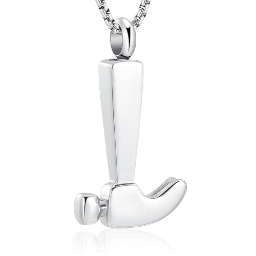 Oinsi Men's Cremation Jewelry Made Of 316L Stainless Steel Hammer Memorial Urn Necklace Pendant Keepsake Holder Jewelry For Ashes - color: A-Silver