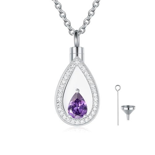 925 Sterling Silver Cremation Jewelry for Ashes Urn Necklace Memorial Teardrop Ashes Keepsake Urns Pendant Necklace for urn Necklaces Ashes Jewelry Gifts - color: Feb.