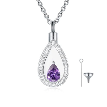 925 Sterling Silver Cremation Jewelry for Ashes Urn Necklace Memorial Teardrop Ashes Keepsake Urns Pendant Necklace for urn Necklaces Ashes Jewelry Gifts - color: Feb.