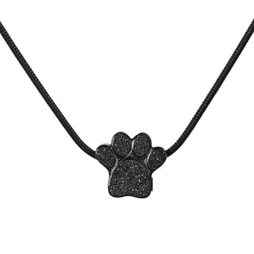 Paw Print Heart Pet Ashes Urn Necklace, Keepsake Pendant-A-Black - style: A-Black