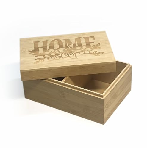 Bamboo Wooden Storage Box with Lid – Natural Wood Organizer with Removable Divider, 8.66 x 5.91 x 3.94 Inches – Decorative Jewelry, Kitchen, Bathroom & Home Organizer