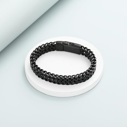 shajwo Cremation Jewelry Urn Bracelet for Human Ashes | Stainless Steel Memorial Keepsake Bracelet,Double Franco Link Bracelet for Women Men - color: Black 24cm