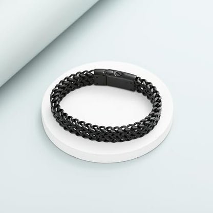 shajwo Cremation Jewelry Urn Bracelet for Human Ashes | Stainless Steel Memorial Keepsake Bracelet,Double Franco Link Bracelet for Women Men - color: Black 20cm
