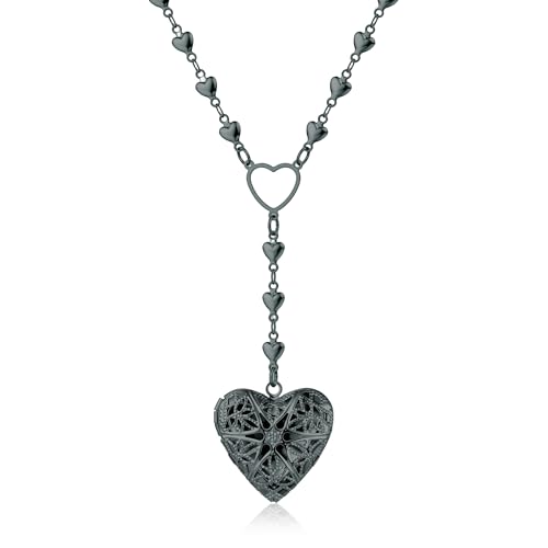 Personalized Heart Locket Necklace for Women Stainless Steel- Heart Necklace - color: Black-J