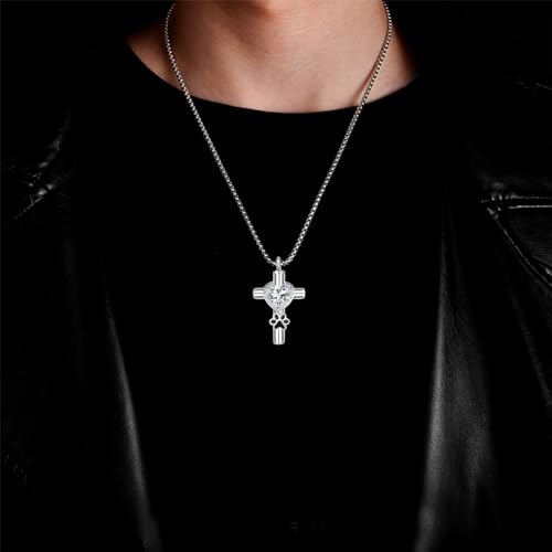 Dreamboat Pet Cremation Urn Necklaces for Dog Cat Ashes 925 Sterling Silver Paw Print Keepsake Pendant Memorial Jewelry Gifts for Women Men - style: 01G-Silver Cross Vial