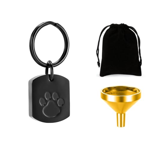 RIPFEVURN Pet Cremation Jewelry Dog Cat Paw Urn Keychain for Ashes for Women Men Memorial Keepsake Pendant - color: Black