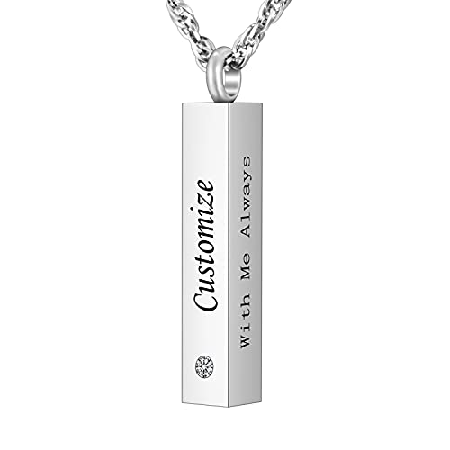 abooxiu Urn Necklace for Ashes Cube Cremation Jewelry for Ashes Minimalist Ashes Necklace Vertical Stainless Steel Memorial Ash Holder - color: Silver, style: Engraving