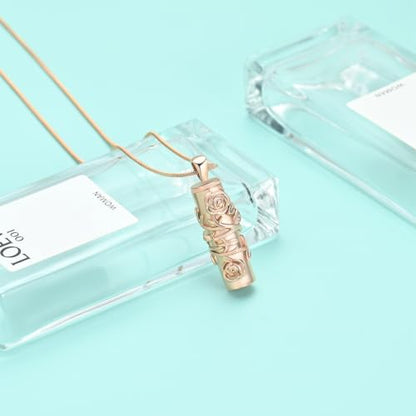Cylinder Urn Necklace for Ashes Roseflower Cremation Jewelry Urn Ashes Necklace for Women Men Memorial Keepsake Necklace of Loved One - color: Rosegold