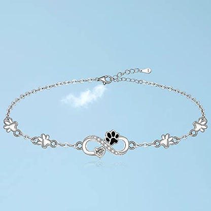 Fenthring Paw Print Bracelet S925 Sterling Silver Infinity Heart Puppy Cat Dog Memorial Mothers Day Bracelets for Women Jewelry Gifts - style: Paw Print-Infinity
