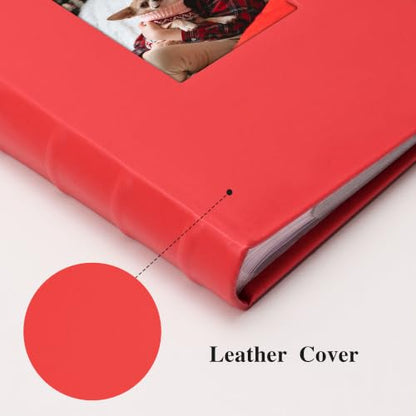 Vienrose Photo Album 4x6 300 Photos PU Leather Cover Red | Memo Area, Personalized Window, Slip-In Pockets, Acid-Free & PVC-Free, Store Wedding Baby Vacation Memories - color: Red