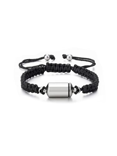Zysta Cremation Urn Bracelet for Ashes Adjustable Rope Cylinder Urn Bracelet Bangle for Ashes for Men Women Stainless Steel Memorial Keepsake Rope Braided Bracelet Jewelry - color: Silver