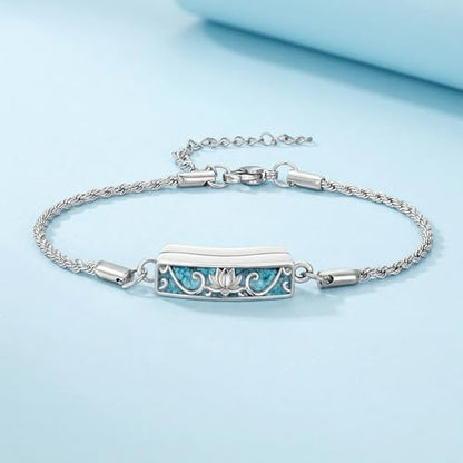 YYB Urn Bracelet for Ashes Hummingbird/Dragonfly/Butterfly/Sunflower Turquoise Locket Bracelet Cremation Memorial Jewelry Mothers Day Gifts for Women - color: Lotus