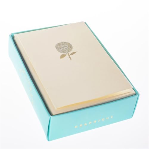 Graphique Hydrangea La Petite Presse Boxed Notecards - 10 Embellished Gold Foil Blank Cards with Matching Envelopes and Storage Box, 3.25" x 4.75" (L1346CB) - color: Bouquet