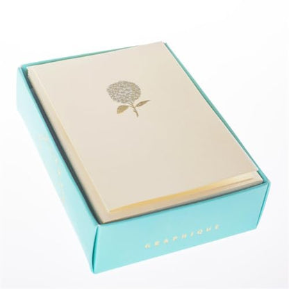 Graphique Hydrangea La Petite Presse Boxed Notecards - 10 Embellished Gold Foil Blank Cards with Matching Envelopes and Storage Box, 3.25" x 4.75" (L1346CB) - color: Bouquet