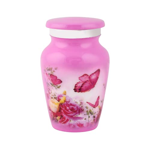 BOLD & DIVINE Beautiful Pink Butterfly Small Keepsake Urns for Human and Pet Ashes | with Velvet Bag & Funnel - 1 Quantity - color: Pink, size: Small (Single)