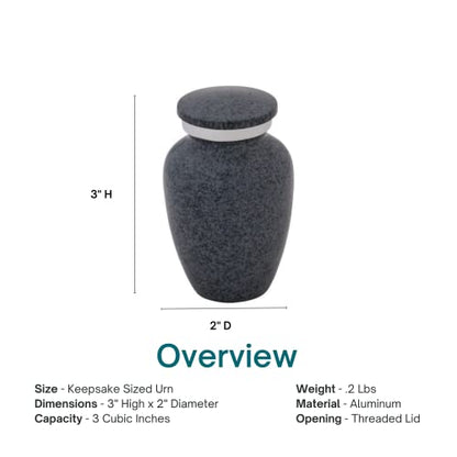 Graystone Keepsake Cremation Urn for Ashes, Aluminum, Gray Urn, Keepsake Sized Cremation Urn, 3 Inches High - color: Graystone