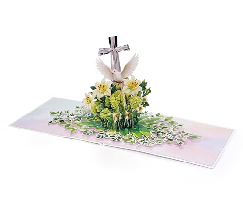 CUTPOPUP Religious Sympathy Card Pop Up 3D, with Caring Thoughts and Prayers, Blank Note Cards with Envelope (Lily with Cross) SD257US - color: Sympathy religious-6x8in
