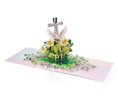 CUTPOPUP Religious Sympathy Card Pop Up 3D, with Caring Thoughts and Prayers, Blank Note Cards with Envelope (Lily with Cross) SD257US - color: Sympathy religious-6x8in