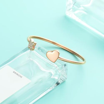 Heart Cremation Bracelets for Ashes Crystal Butterfly Urn Bracelets Stainless Steel Openable Cuff Bangle Memorial Keepsakes Jewelry for Men Women - color: Rosegold