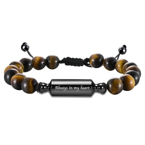 zeqingjw Cremation Bracelet for Ashes Adjustable Cremation Urn Bracelet Bangle for Ashes Stainless Steel Memorial Ashes Keepsake Jewelry for Men Women - color: Cylinder-Tiger Stone