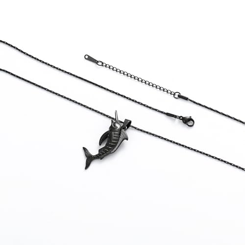 Fish Cremation Jewelry Swordfish Pendant Urn Necklace for Women Men | stainless steel pendant, waterproof sealed ring & lobster clasp keep ashes secure, with a filling tool, funeral keepsake gift - color: Black