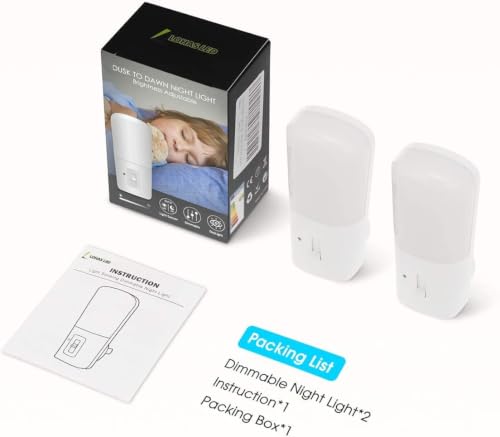 LOHAS-LED Dimmable Night Light[2 Pack], Night Lights Plug into Wall | Dusk to Dawn Sensor, Daylight 5000k from 5-80 LM Brightness Adjustable, Bright Mini Wall Nightlight for Kids Room, Stairway - color: White