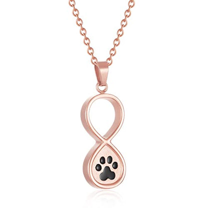 Infinity Pet Urn Necklace for Ashes Dog Cat Paw Print Eternal Love Cremation Jewelry Keepsake Ashes Necklace Stainless Steel Memorial Urn Pendant Necklace Infinite Shape Funeral Urn Necklace - color: Rose Gold