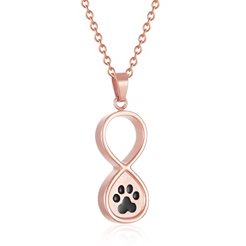 Infinity Pet Urn Necklace for Ashes Dog Cat Paw Print Eternal Love Cremation Jewelry Keepsake Ashes Necklace Stainless Steel Memorial Urn Pendant Necklace Infinite Shape Funeral Urn Necklace - color: Rose Gold