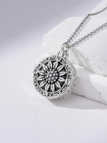 TOUPOP Tree of Life Urn Necklace for Ashes 925 Sterling Silver Cremation Jewelry Memorial Gifts Keepsake Jewelry with Funnel Filler for Women - style: 4-Sunflower