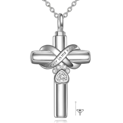 Cross Pet Urn Necklace Sterling Silver Infinity Pet Ashes Pendant - color: Silver-Dog. Apr