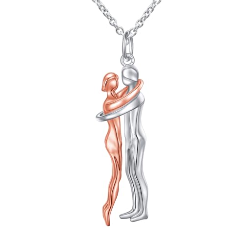 FLYOW S925 Sterling Silver Best Friend Couple Pendant Friendship Sun Moon Lotus Yin Yang Matching Bff Necklace for Women Jewelry - style: Hug Cut Facet-rose gold