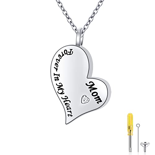 Ladytree 925 Sterling Silver Cremation Urn Necklace for Ashes - style: Mom