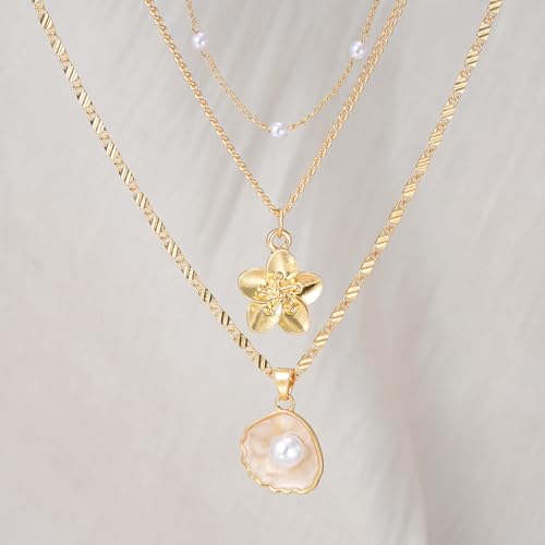 Silver/Gold Plated Angel Wing Pendant Necklace for Women Men | 18K Gold Guardian Angel Wings Feather Necklace Stainless Steel Simple Minimalist Necklaces Birthday Christmas Jewelry Gifts - color: Gold Flower & Pearl