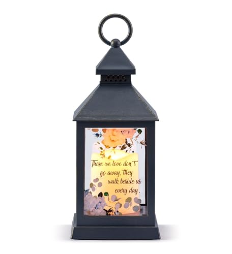 Napco Those We Love Don’t Go Away Memorial Lantern – 4 x 11 Inch Black Metal LED Candle Lantern with Soft Glow Light and Floral Accents, Indoor or Outdoor Remembrance Décor Tribute - style: Those We Love
