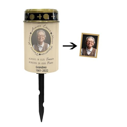 Customizable Photo Solar Grave Lights for Cemetery Solar Power Outdoor Flameless Candle Waterproof LED Candles Lantern Solar Powered Flameless Candle Lights - color: 2 Personized