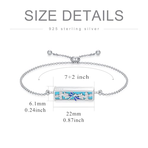 Urn Bracelet for Ashes 925 Sterling Silver Heart Cremation Bracelet Memorial Keepsake Jewelry Gifts for Women - color: 03-Dragonfly Urn Bracelet