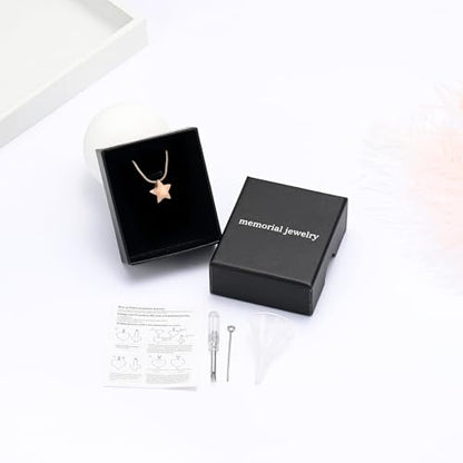 memorial jewelry Small Star Charm Cremation Urn Pendant Ashes Memorial Necklace for Woman Free Filling Kits Include - color: Rose Gold