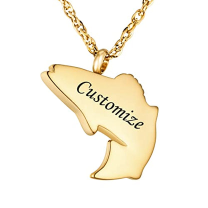 Dletay Fish Cremation Jewelry for Ashes Memorial Ashes Keepsake Necklace Urn Necklace Pendant - color: Gold-engraving